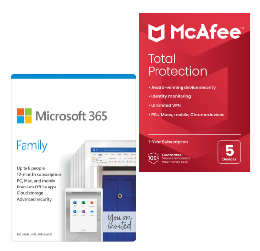 PROMO PACKAGE: Microsoft 365 Family + McAfee Total Protection 5- Family Use